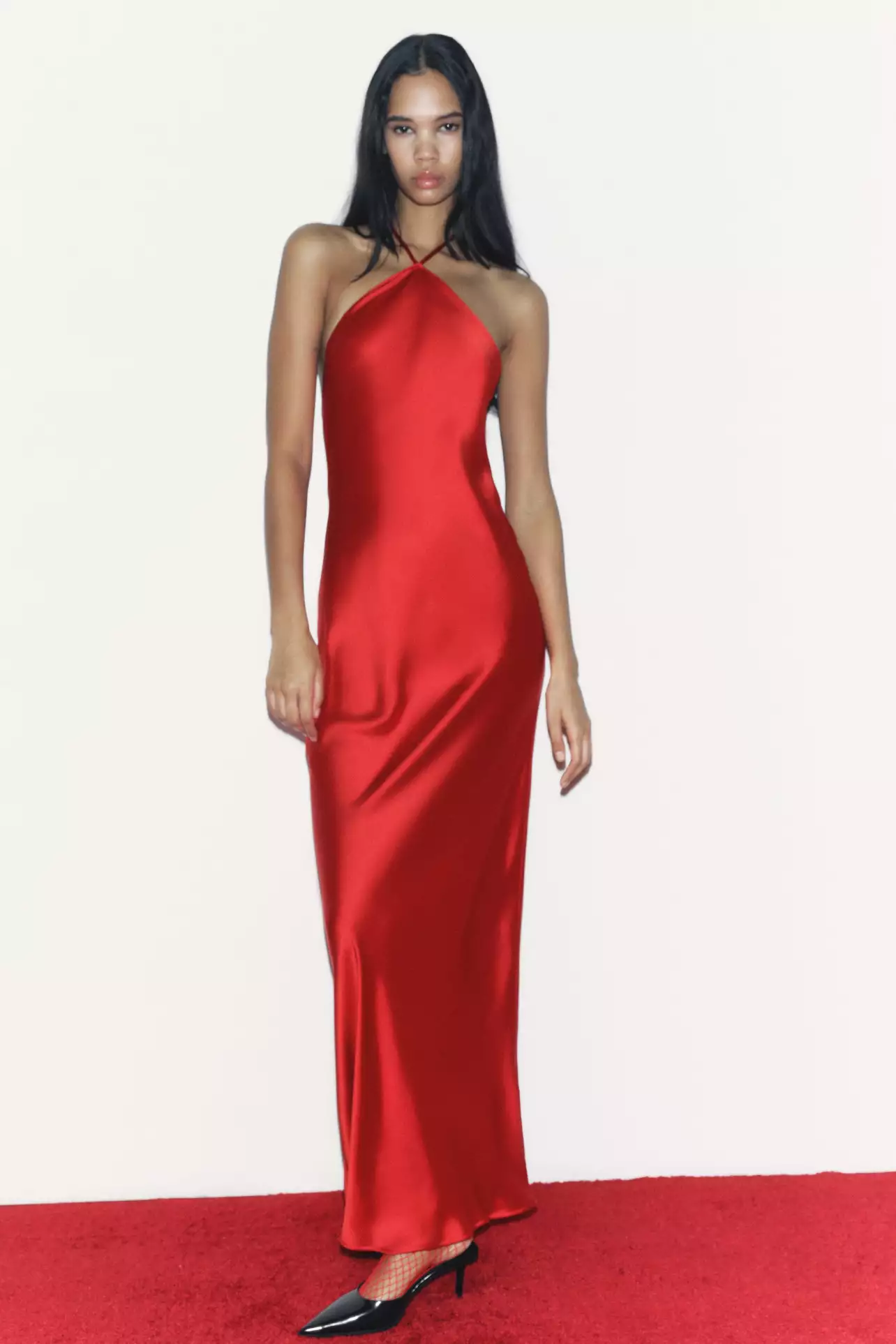 SATIN EFFECT HALTER SLIP DRESS