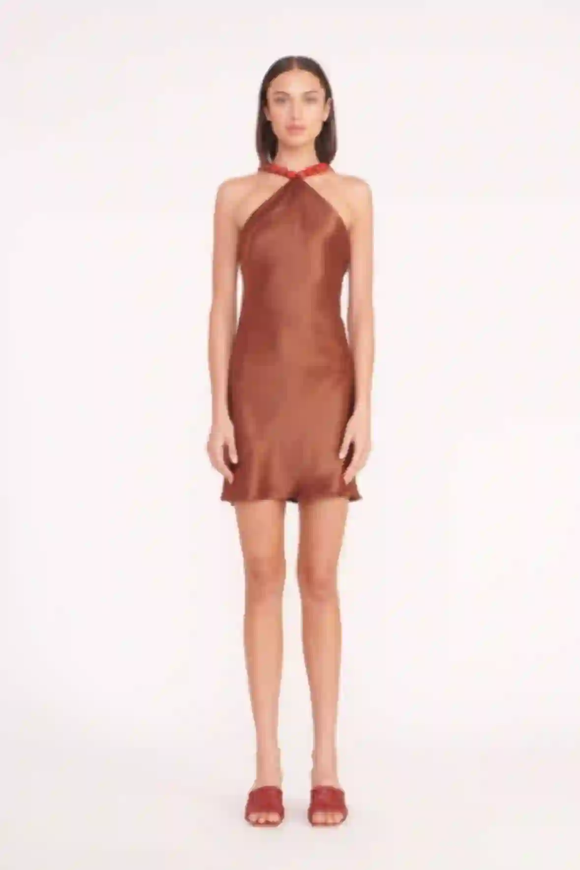 staud brown mini dress STAUD Binx leather mini dress