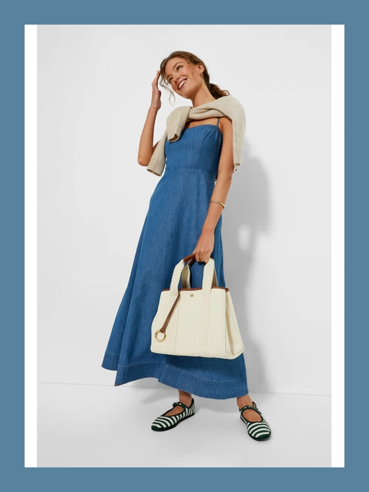 knee length dresses for ladies BAYSIDE CHAMBRAY MAXI DRESS – Uptown Boutique main image 1