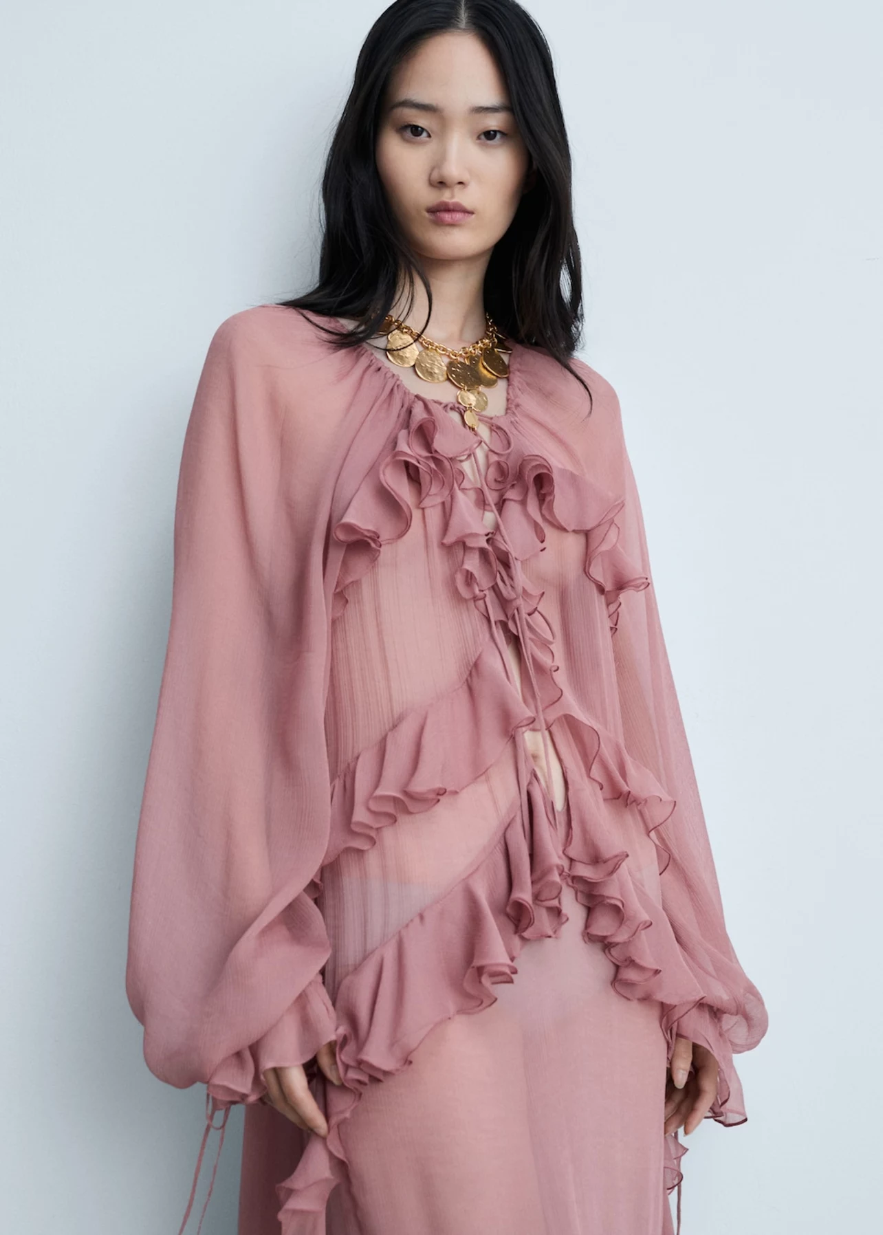Rodeo  Mango - Semitransparent chiffon dress with ruffles