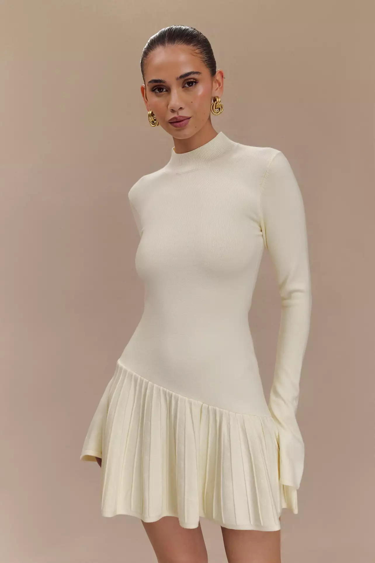 Rodeo – MESHKI US - Blair Knit Mini Dress With Pleats - Ivory