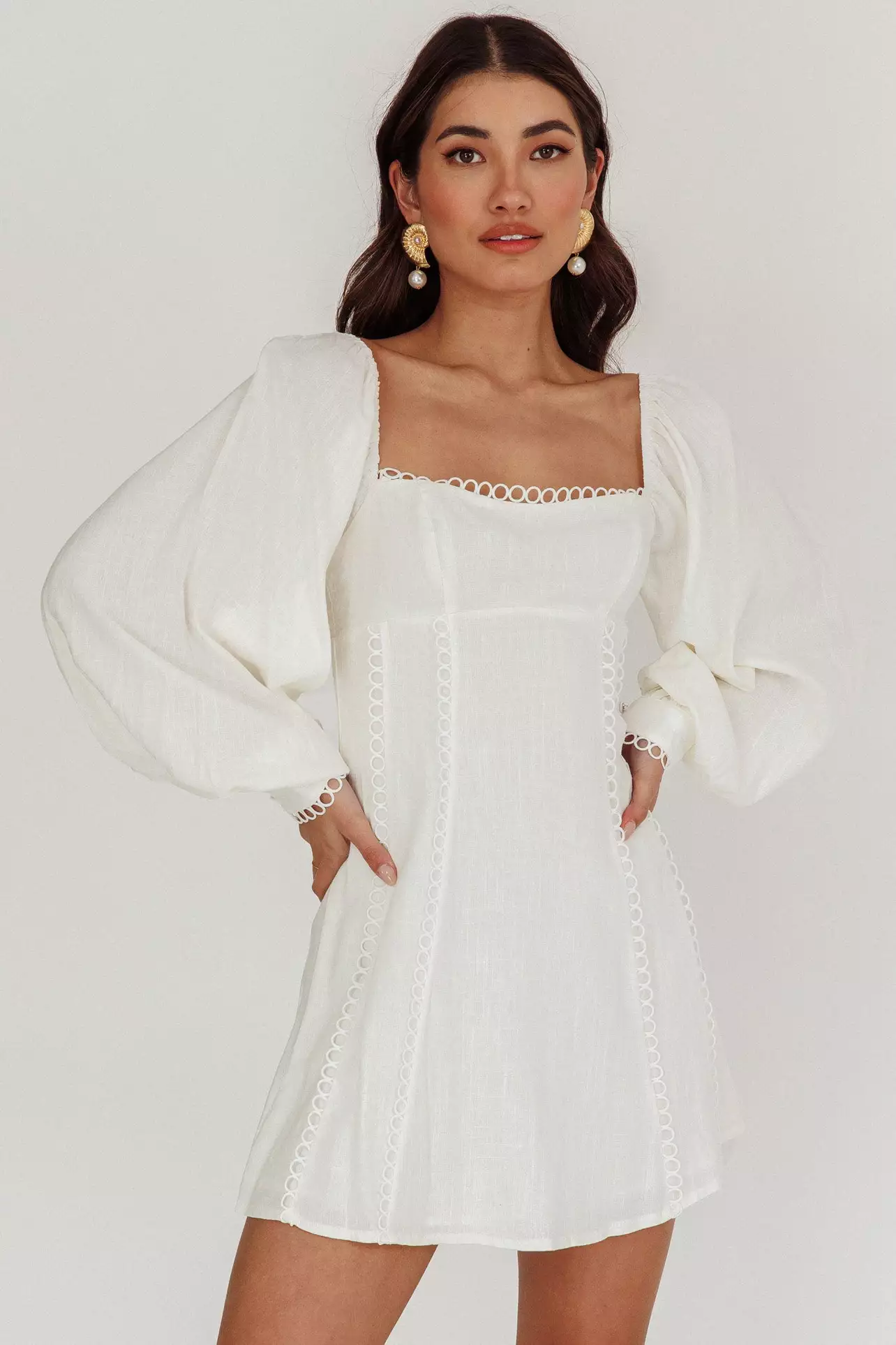Rodeo  HERE COMES THE SUN - Chamberlain Balloon Sleeves Mini Dress White
