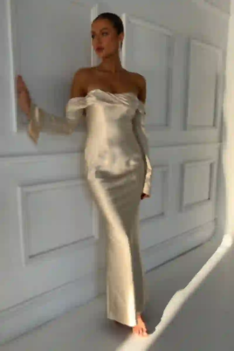 giselle off shoulder cowl neck maxi dress MESHKI U.S - Giselle Off Shoulder Cowl Neck Maxi Dress - Gold