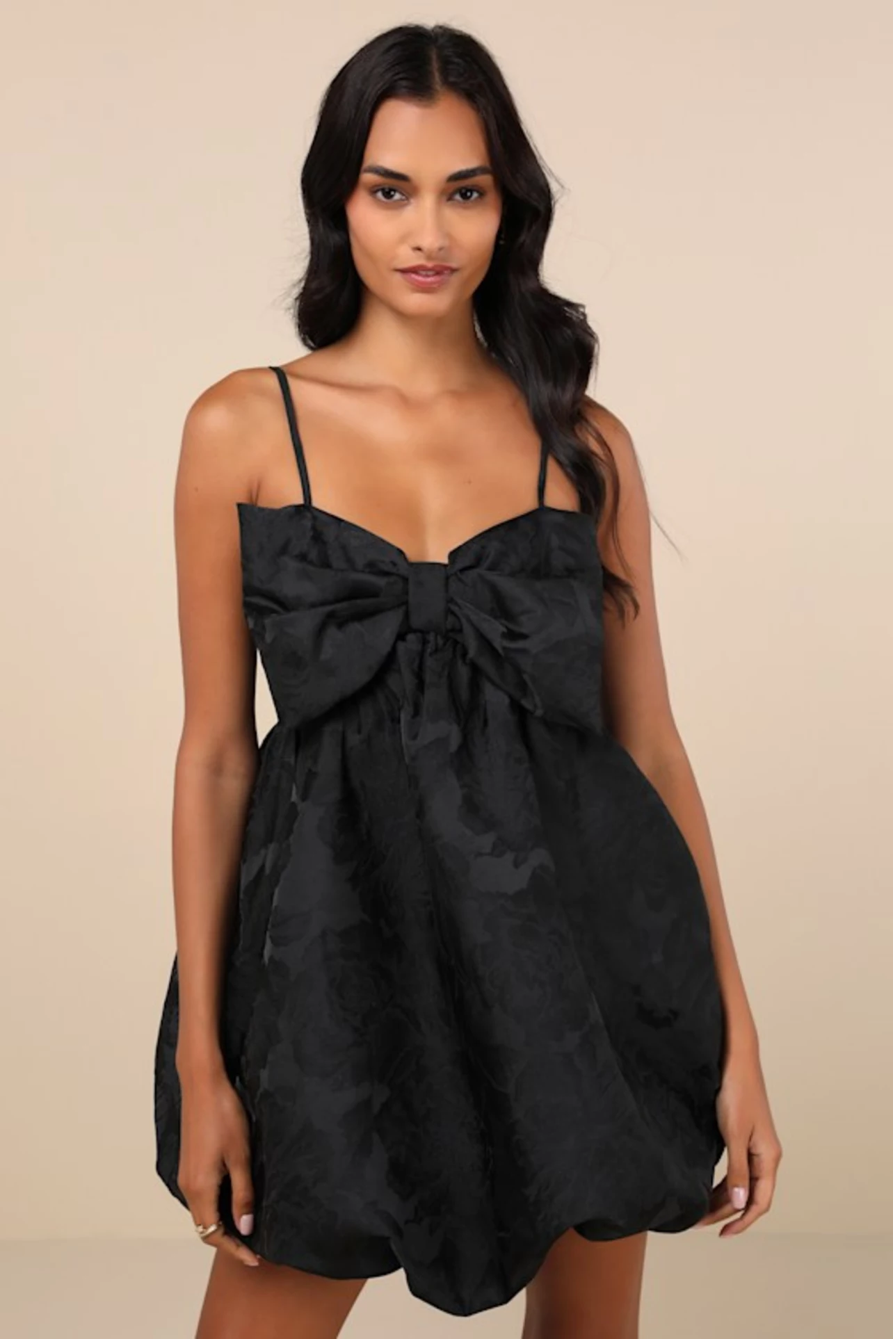 Rodeo  Lulus - Coquettish Charm Black Bubble-Hem Bow Mini Dress With  Pockets