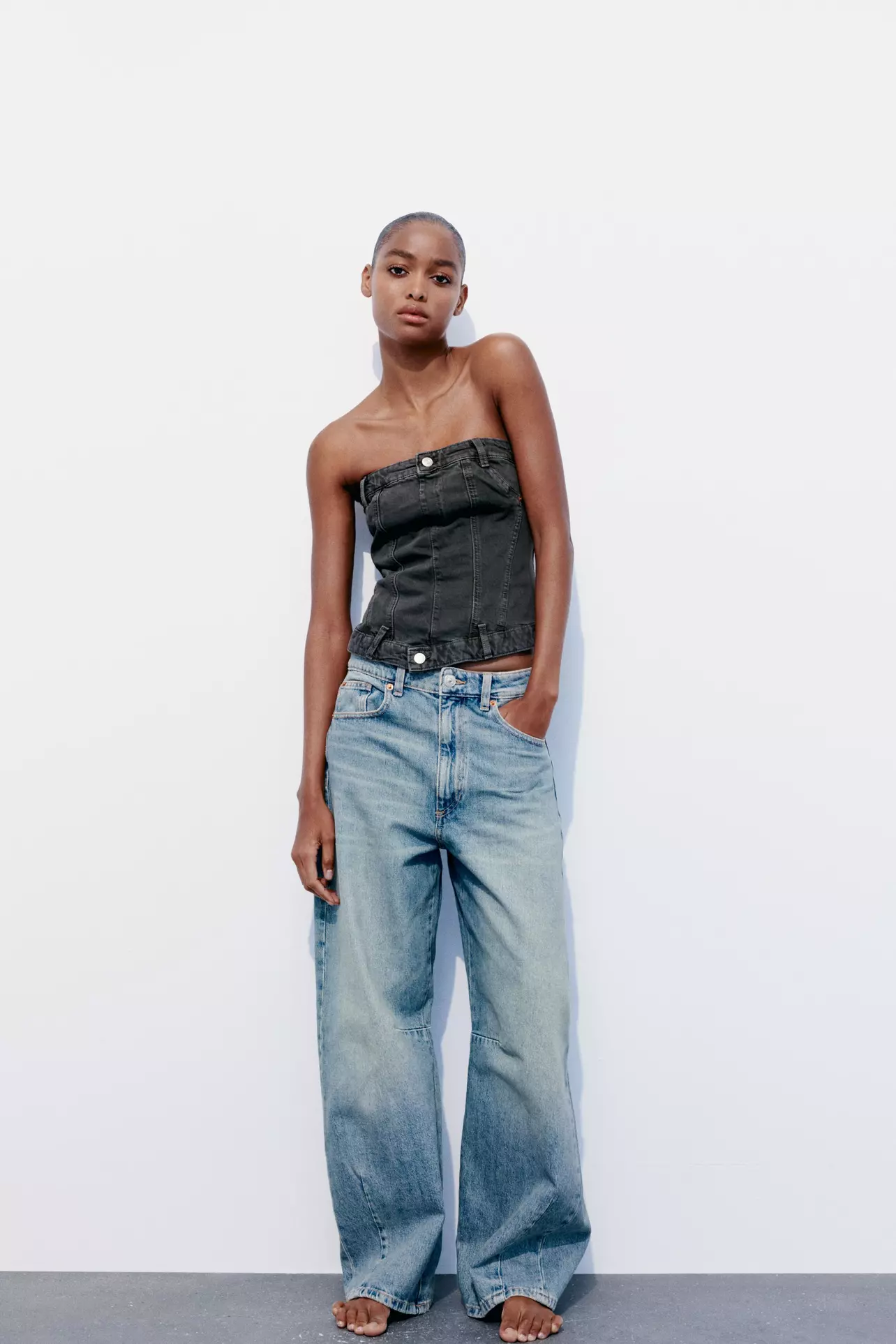 ZARA Denim Lace-Up Corset Top Belt Raw Edge Jeans Bustier Size S NWT Zara Light Blue Denim Corset Top M (8-10) New | Mercari main image 2