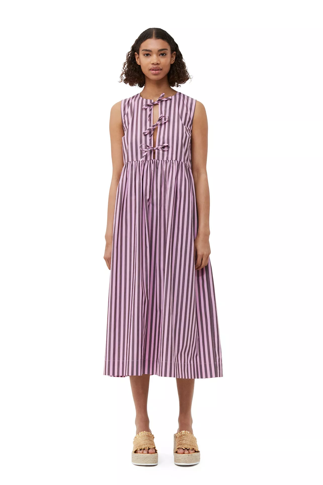 ganni striped cotton midi dress Blue Striped Cotton Smock Midi Dress