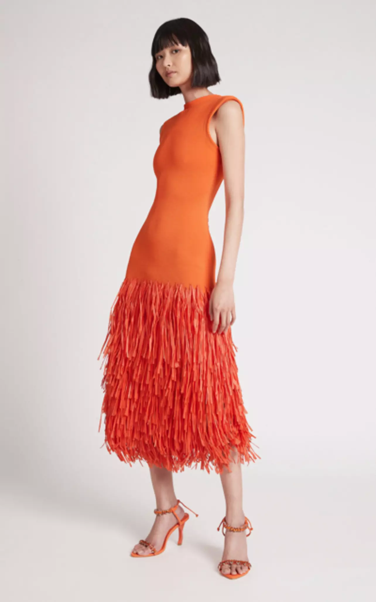 aje black raffia dress Shop Aje's Agave Knit Raffia Midi Skirt In Black main image 1