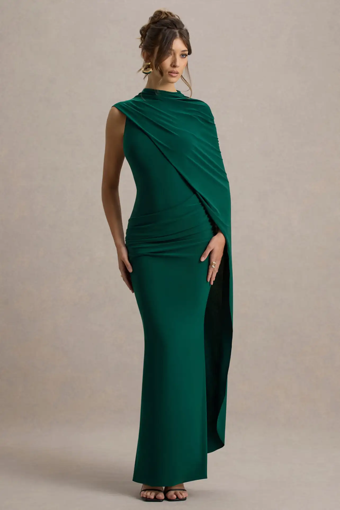 Rodeo  Club L London - USA - Maeve | Bottle Green Cape-Sleeve Draped Maxi  Dress