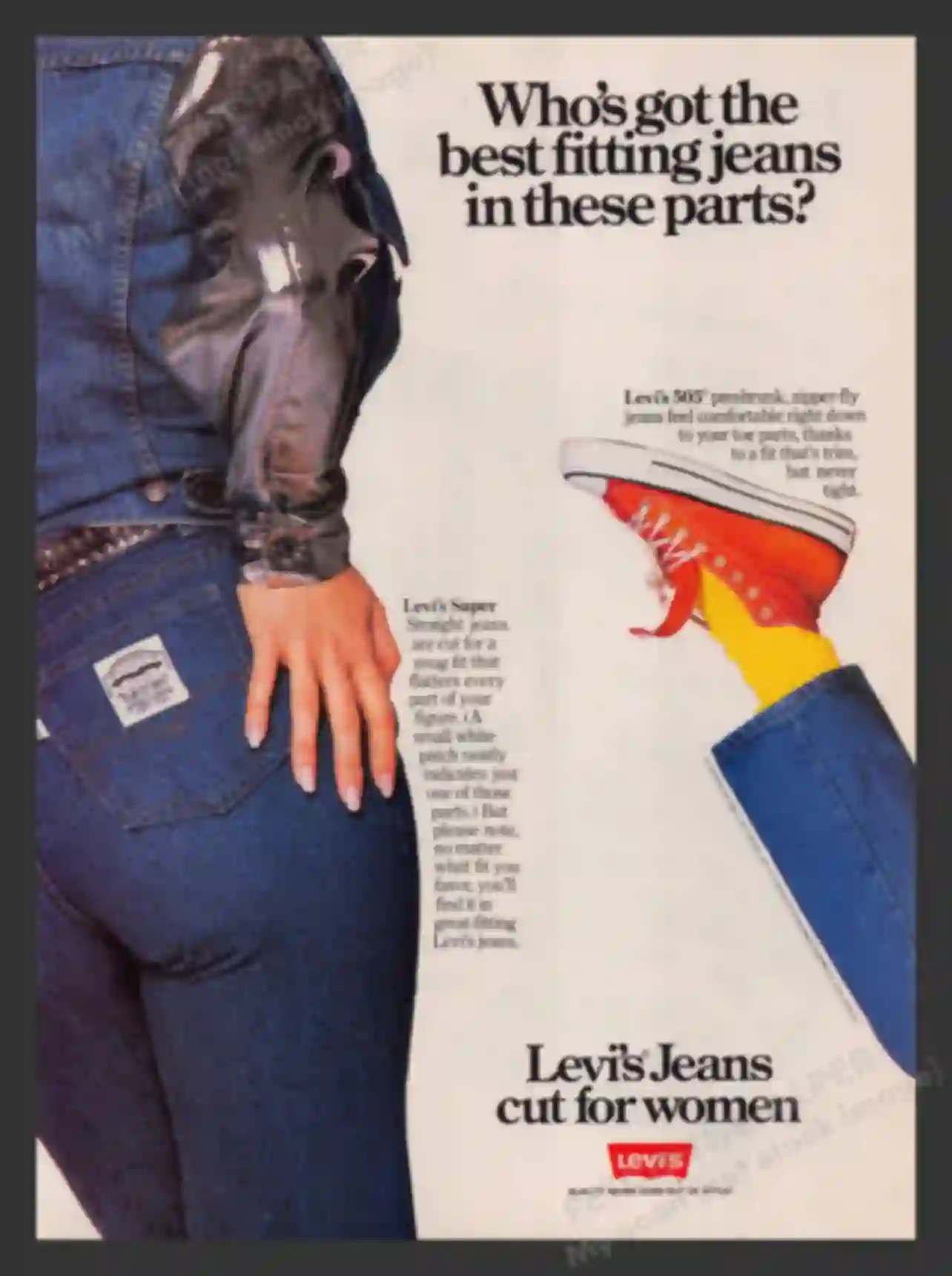 その他 VINTAGE Levi's 80s advertising POSTER 1980 Levi's Jeans for Girls bulldog girl photo vintage print