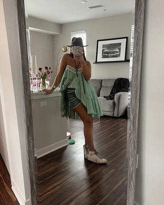 green hoco dress dillards Catherine Button Linen Dress-Ivory and Green Satin Stripe main image 0