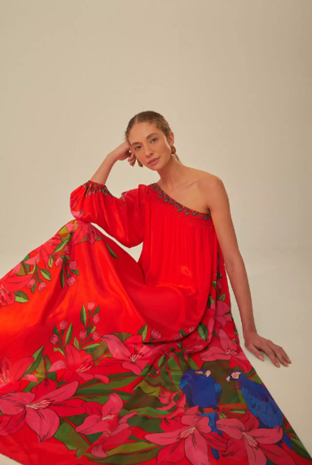 Rodeo – Farm Rio - Summer Foliage Scarf Red Maxi Dress