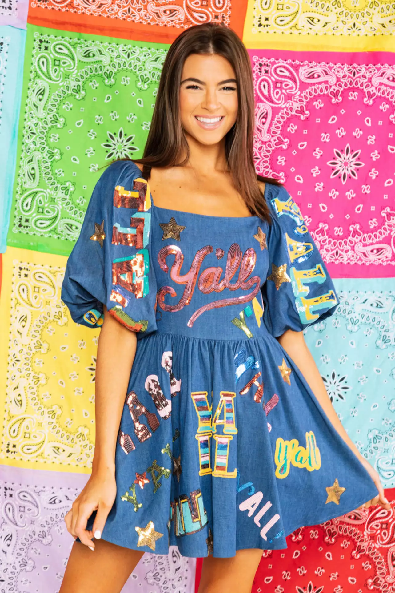 Rodeo – Queen of Sparkles - Denim Y'all All Over Dress