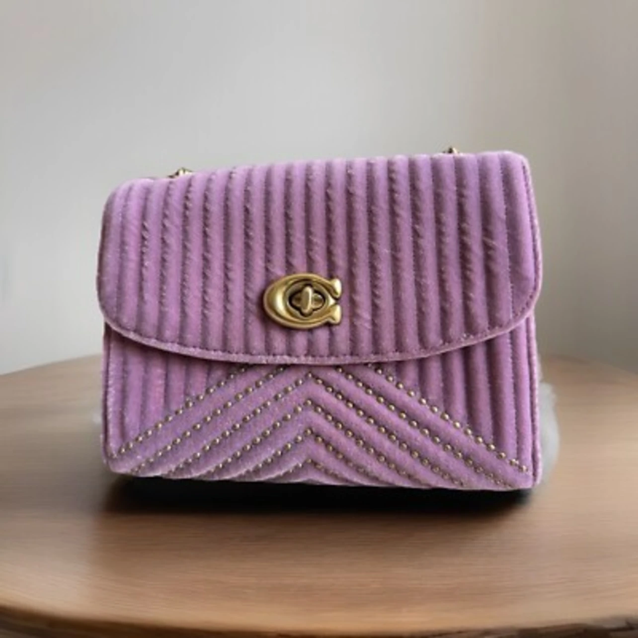 Coach Velvet Quilting Rivets Parker 18 Shoulder Crossbody Bag Pink