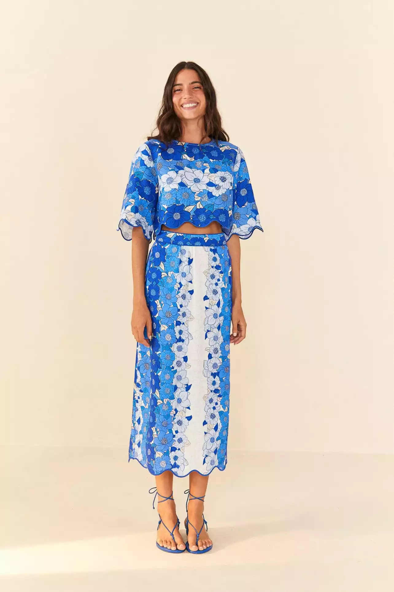 Rodeo FARM RIO ACTIVE - Blue Flower Stripes Midi Skirt Rodeo FARM RIO ACTIVE - Blue Flower Stripes Midi Skirt