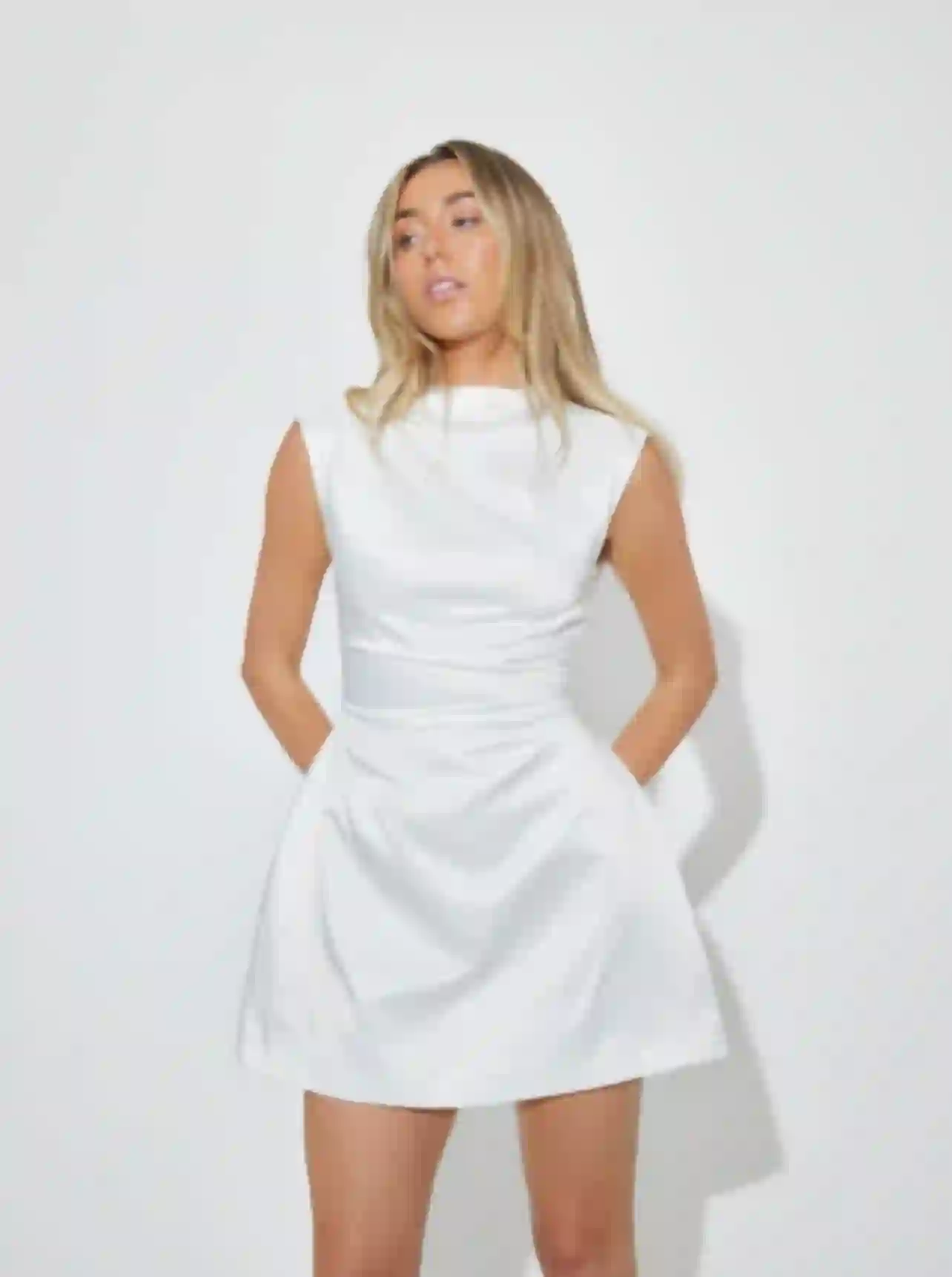 Rodeo Odd Muse - The Ultimate Muse Satin Straight Neck Mini Dress | White Rodeo Odd Muse - The Ultimate Muse Satin Straight Neck Mini Dress | White
