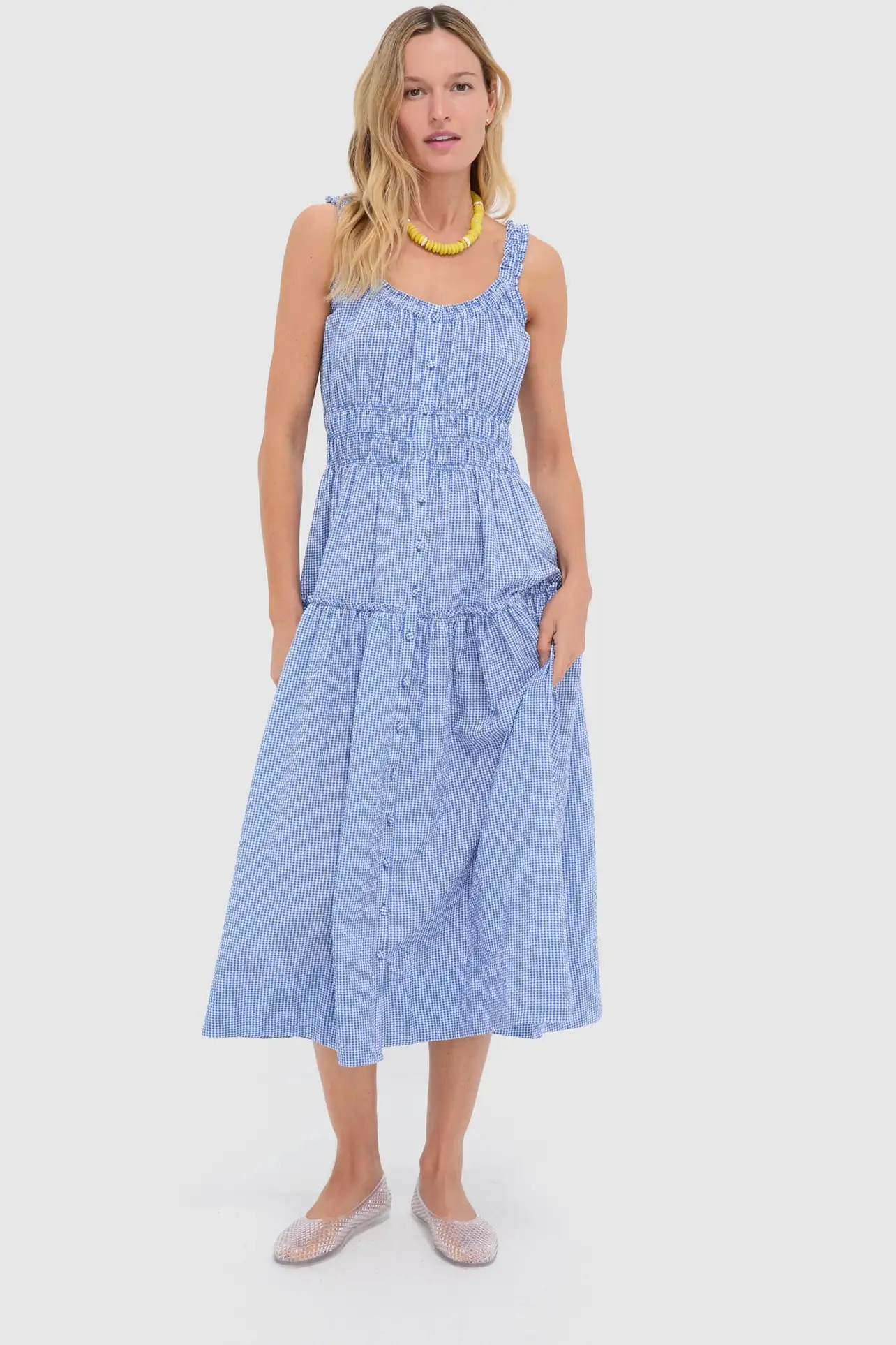 Rodeo  Tuckernuck - Blue and White Gingham Seersucker Landis Maxi Dress
