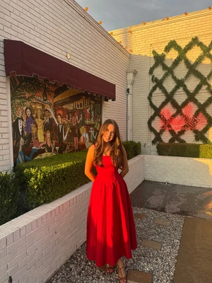 strapless open back dress Red Lace Long Sleeve Short Dress – Verostyle