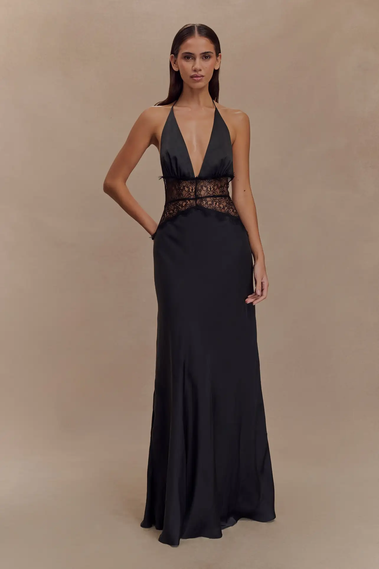 Rodeo  MESHKI - Dinah Lace And Satin Maxi Dress - Black XXS
