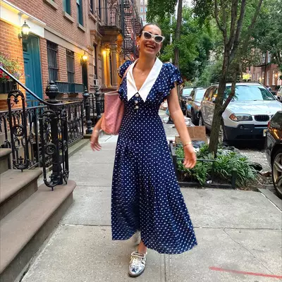 【Alessandra Rich】オフショルダーモヘアブレンドチェックトッ Rodeo – Alessandra Rich - polka dot-print midi dress