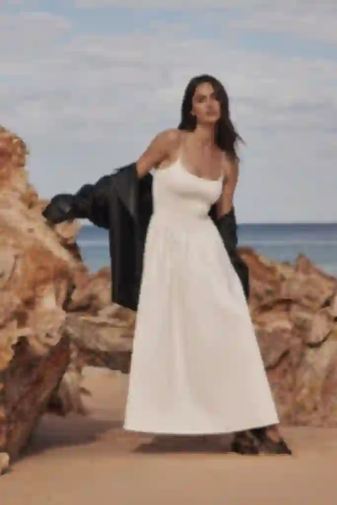 milano white cotton midi dress MILANO WHITE COTTON MIDI DRESS