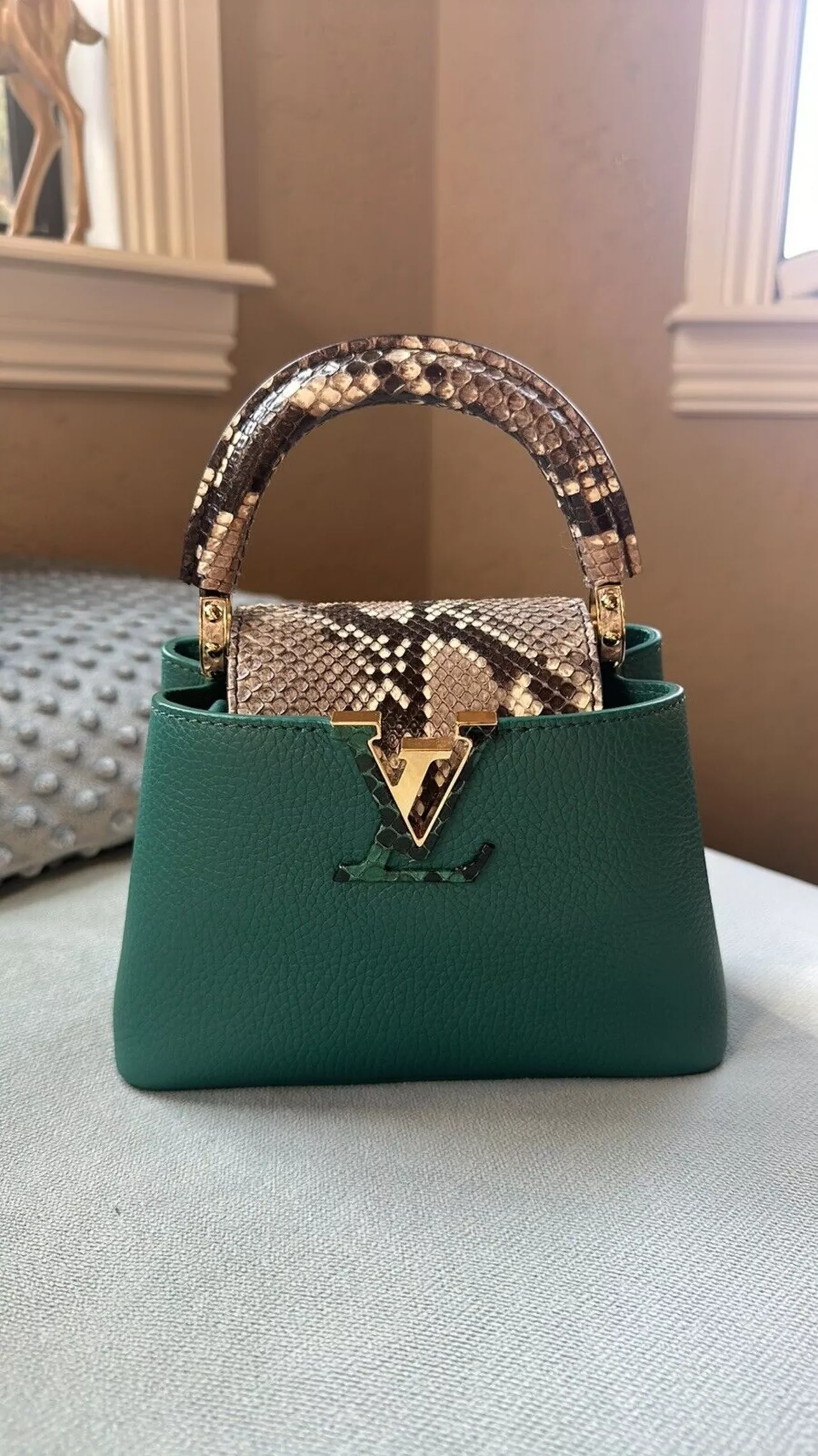 Handbag Lv Capucines Green Louis Vuitton Capucines Mini