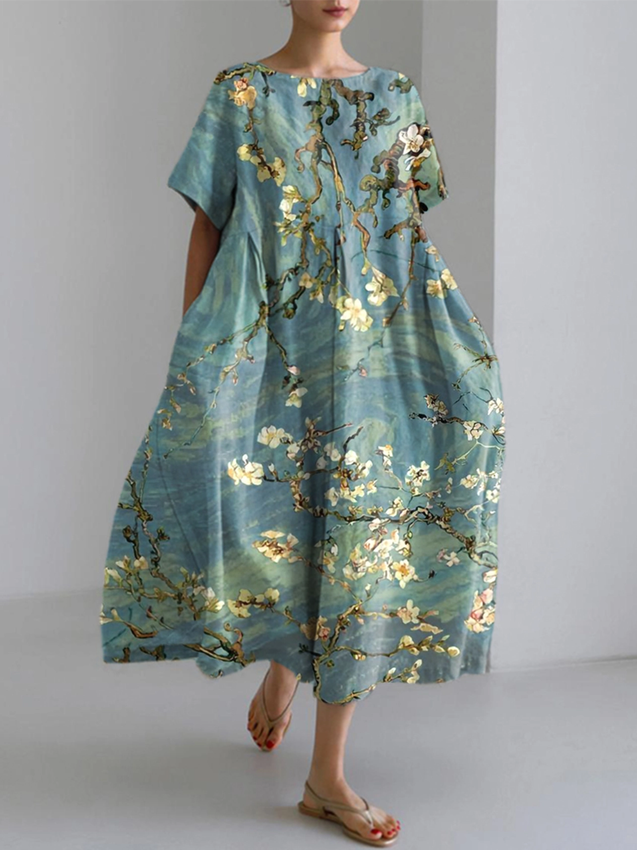 chinese dress ladies Women's Just Fell Into Place Ivory Tropical Print Linen Blend Maxi Dress | Size: L
