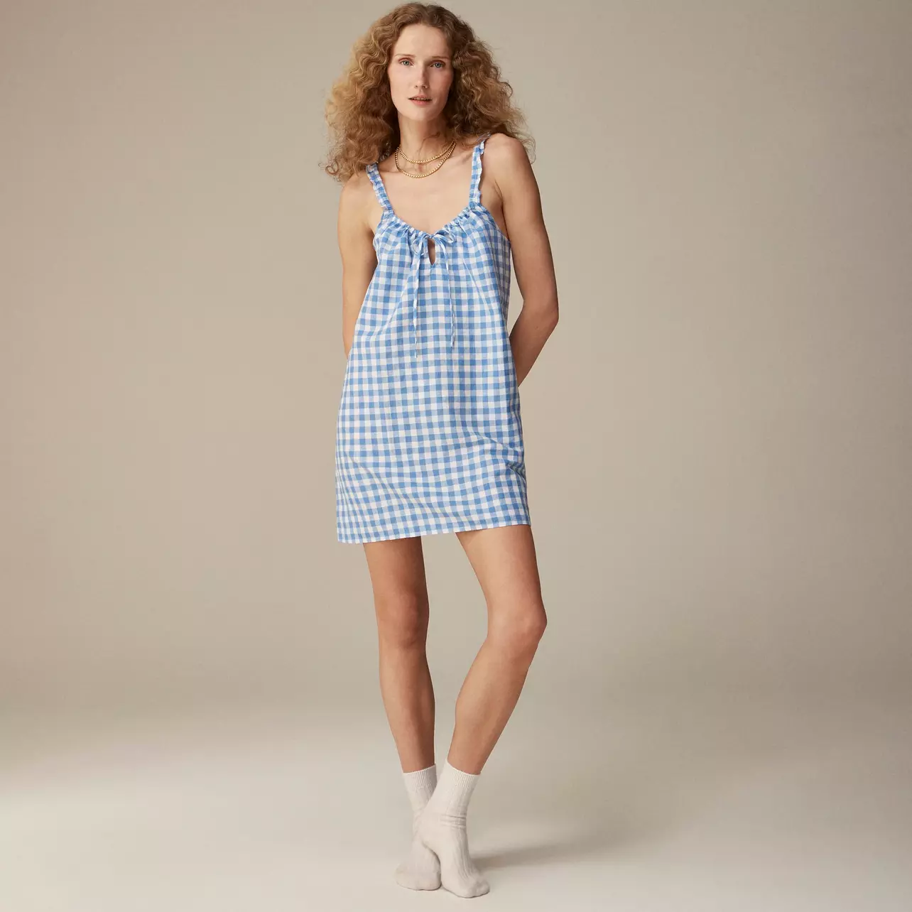 Rodeo  J.Crew - Ruffle-strap sleep dress in gingham linen-cotton blend