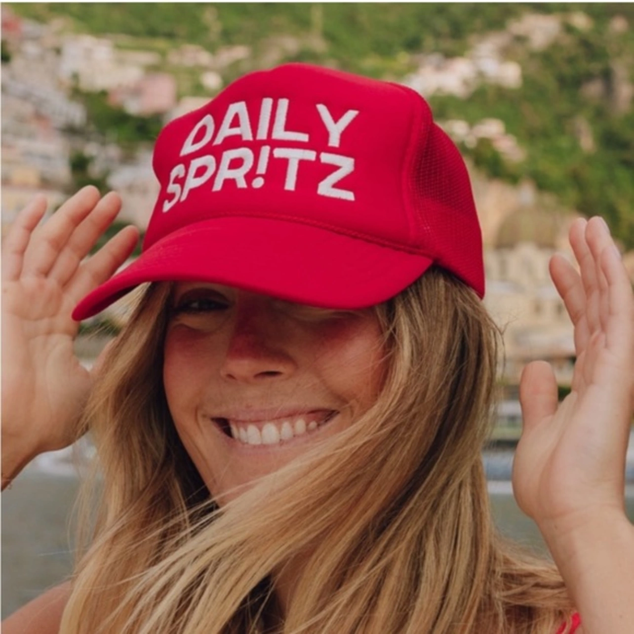 Daily Drills Daily Spritz Light Blue Trucker Hat with Red Logo Collections – shopdailydrills main image 3