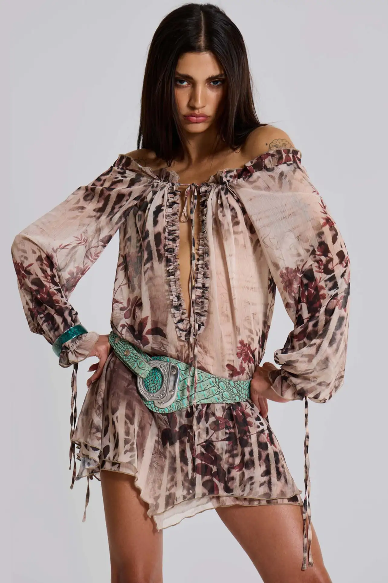 Rodeo  Jaded London - Lorenza Sheer Bardot Dress In Oza