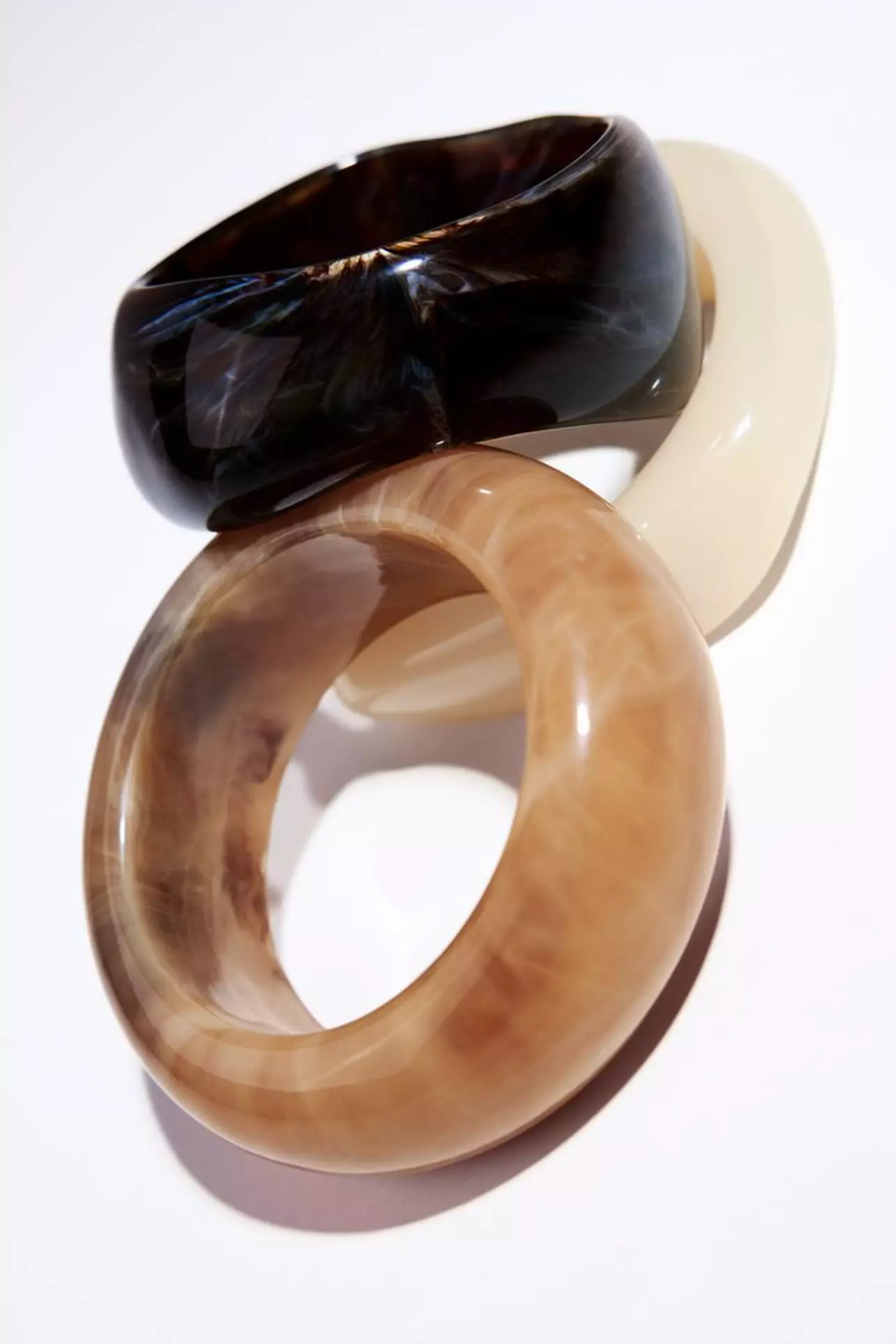 Zara Chunky Marbled Brown Resin Bangles ZARA Black- Brown & White Resin Bangle Bracelet Set Modern  main image 3