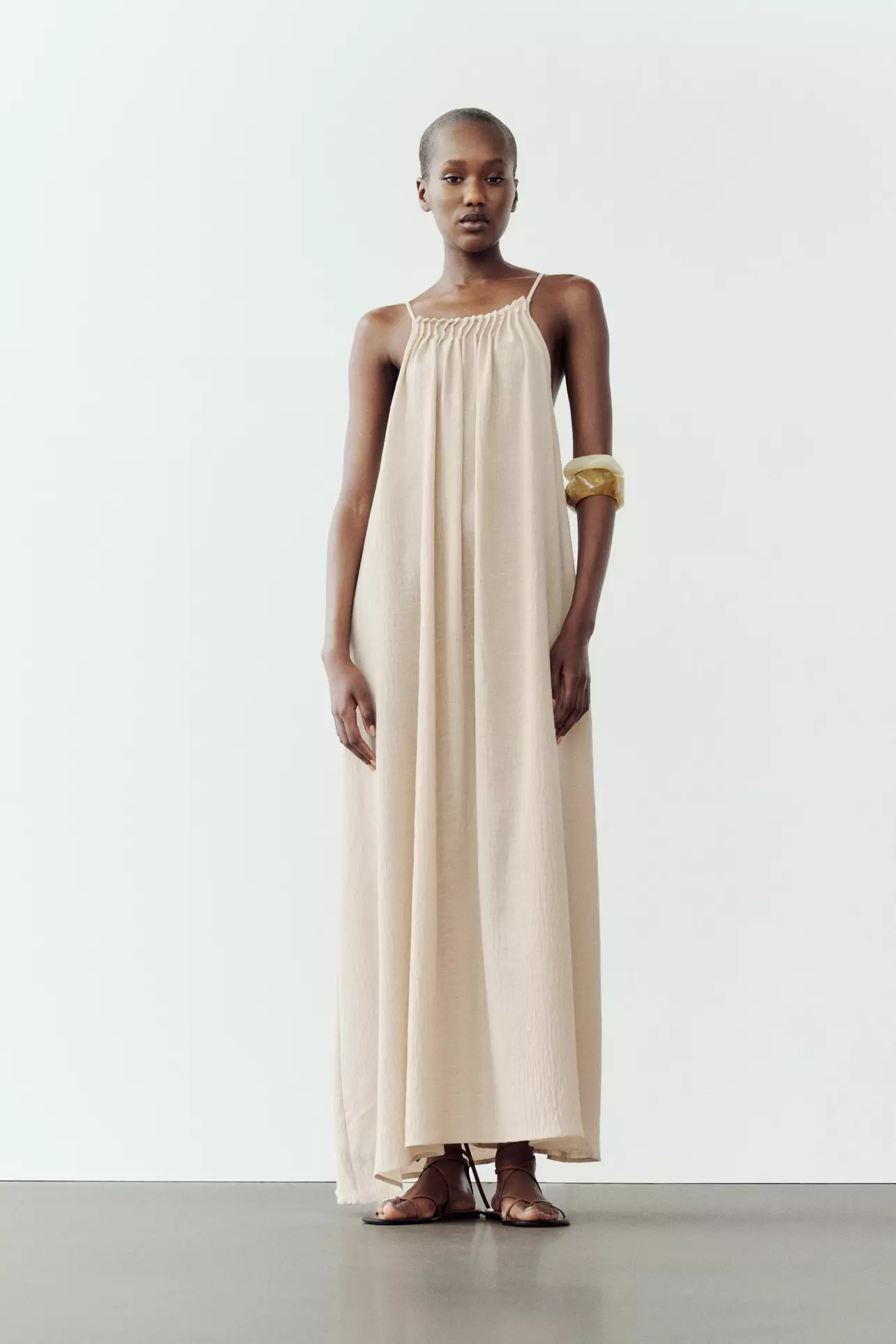 chinese dress ladies Zara Beige Ribbed Maxi Dress