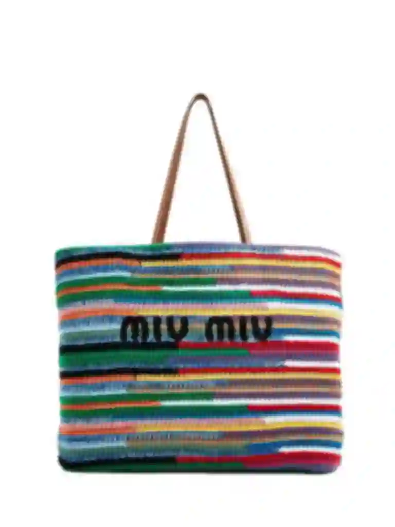 【Miu Miu】Crochet Shopping Bag Miu Miu Crochet Tote Bag Multicolor in Fabric with Gold-tone