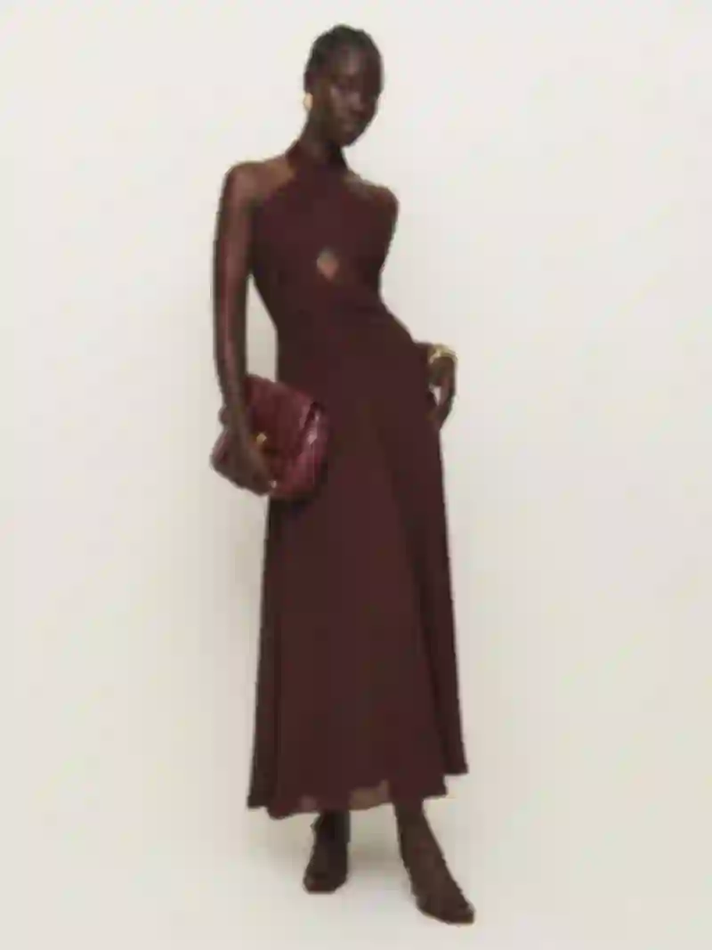 brown contrast dress Carina Long Contrast Dress- Brown With Cream main image 1