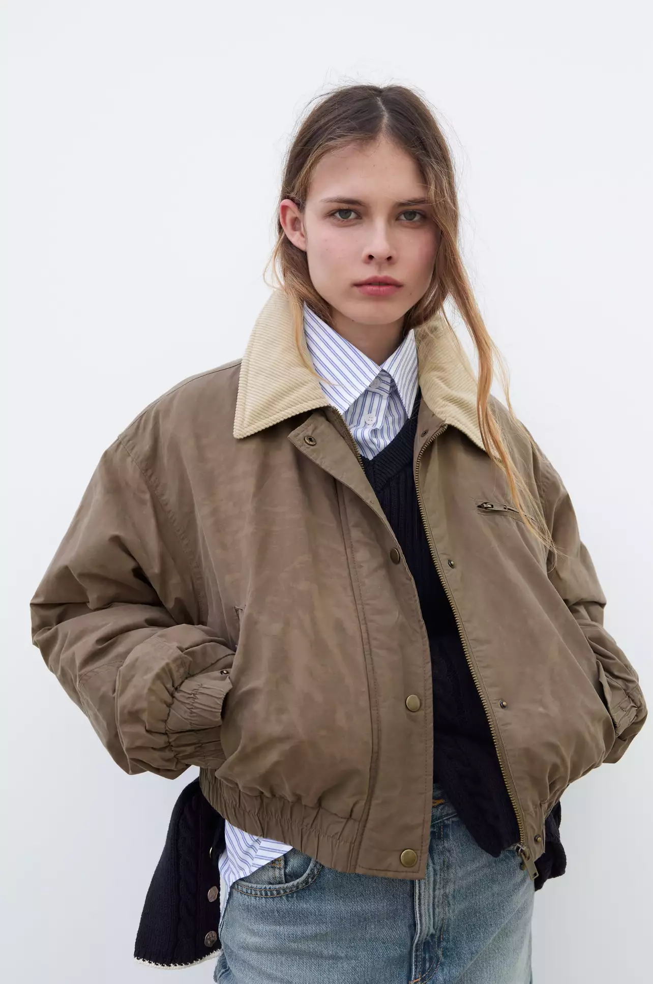 ★ZARA★ WAXED JACKET WITH CONTRAST COLLAR Rodeo – ZARA - CONTRAST COLLAR WAXED BOMBER