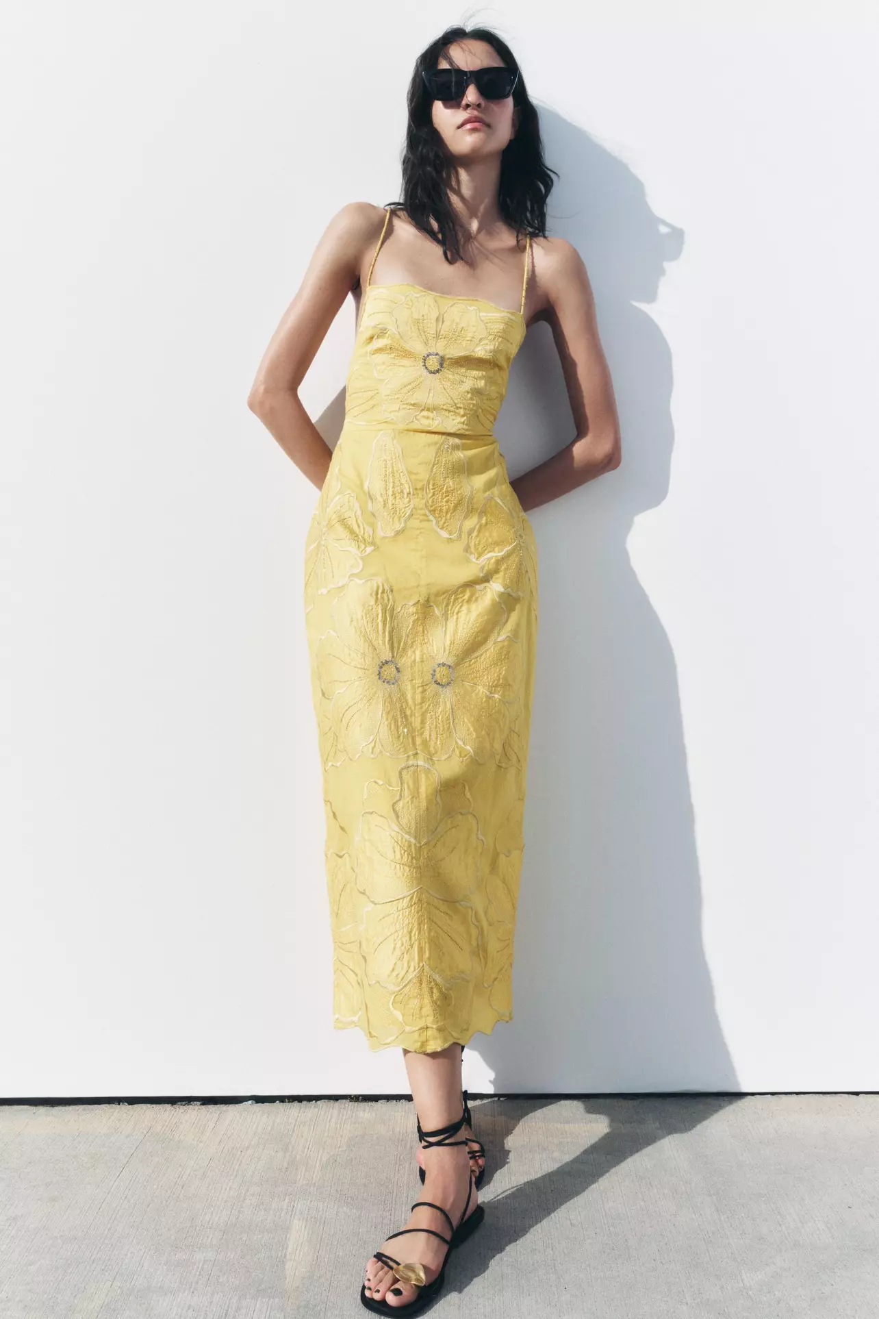 embroidered midi dress zw collection Tasha Embroidered Midi Dress Olive / XS main image 0