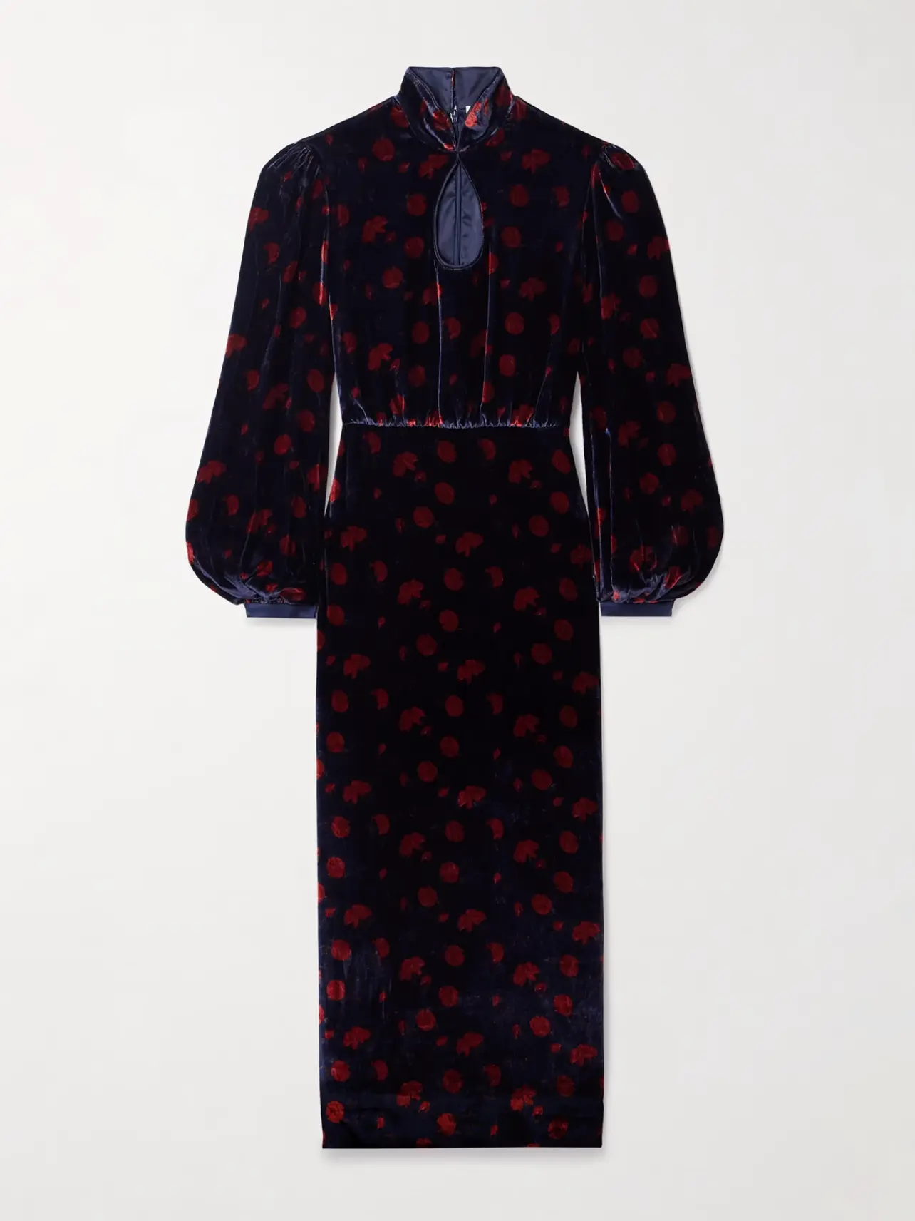 Rodeo  NET-A-PORTER Limited - Saloni - Domino Cutout Floral-print Velvet  Turtleneck Midi Dress - Blue