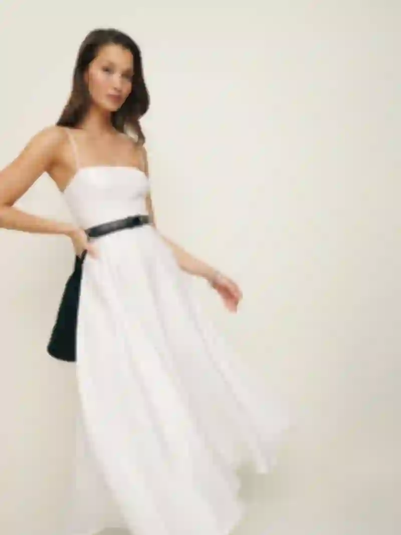 crinkle linen dress Pure White Crinkle Top Long Linen Dress main image 1