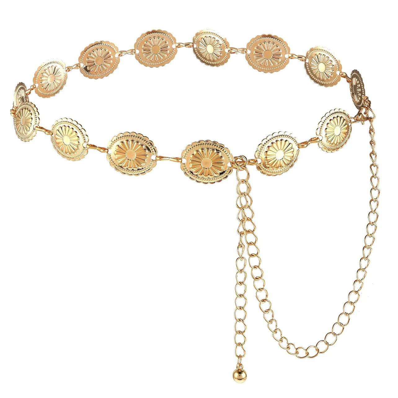 TIESOME Western Metal Concho Belt, Hollow Out Daisy Chain Belt Adjustable  Boho Waist Chain Country Concert Outfit for Dress(Gold) at Amazon Women’s 