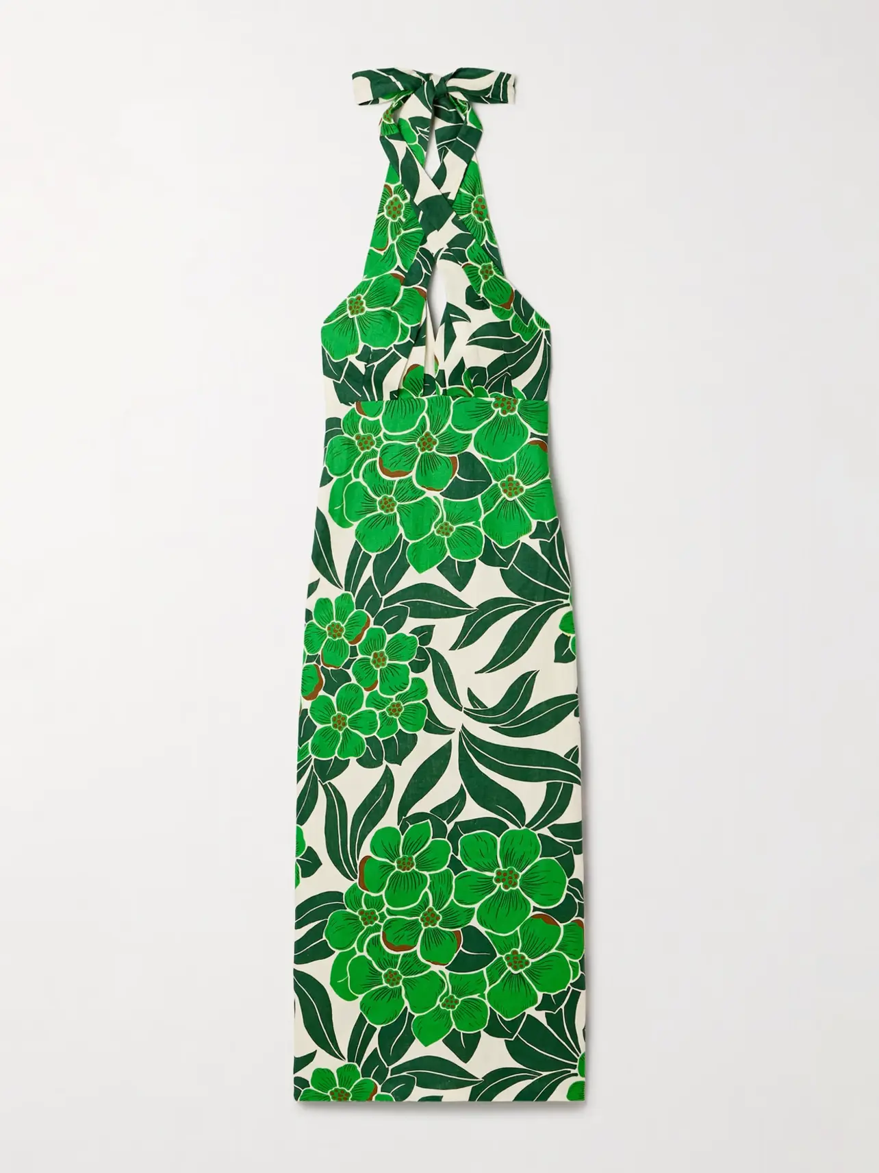 Cara Cara - Perla Printed Linen Halterneck Midi Dress - Green
