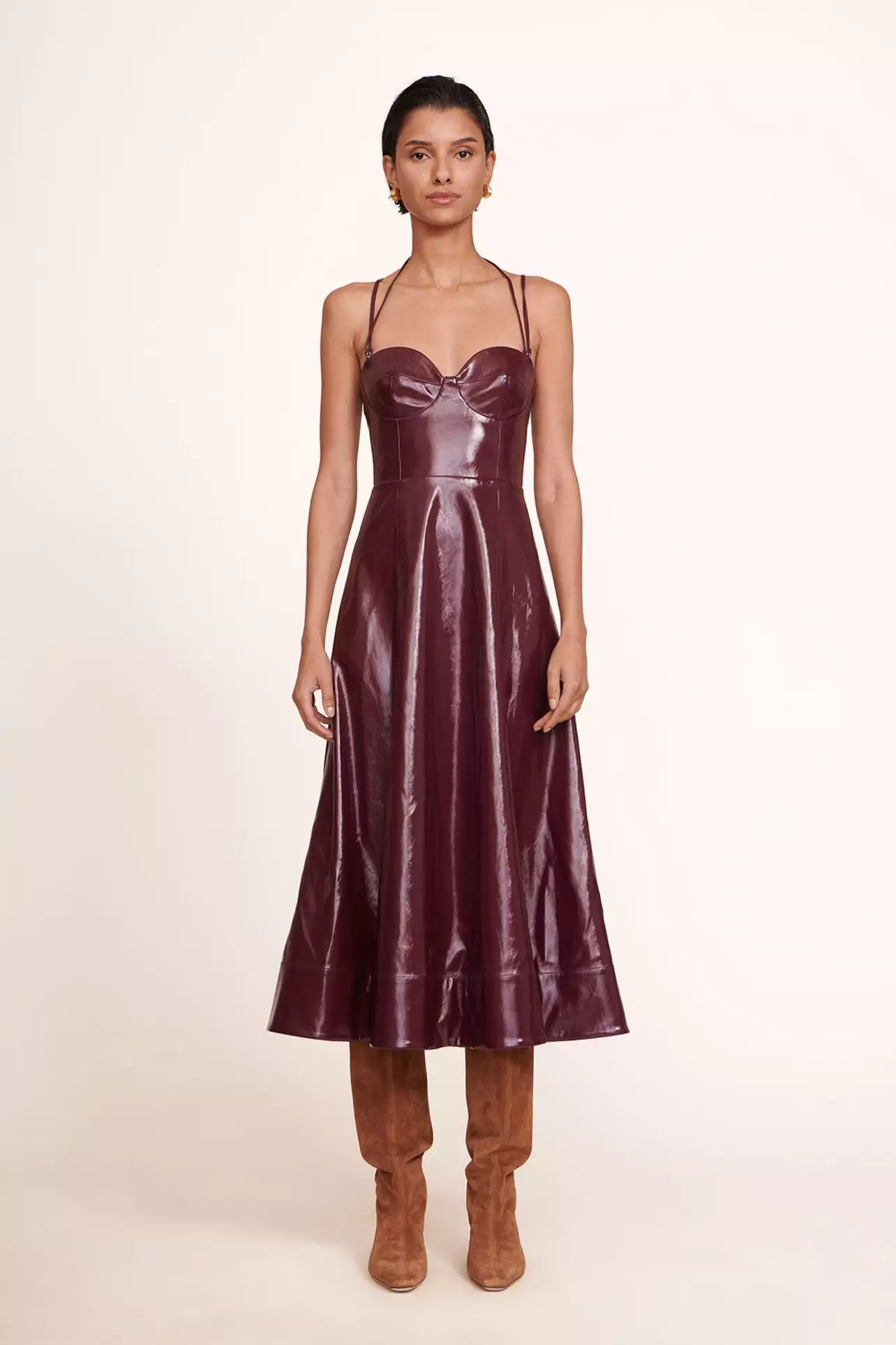 knee length dresses for ladies STAUD PHARE LEATHER DRESS TRUFFLE main image 0