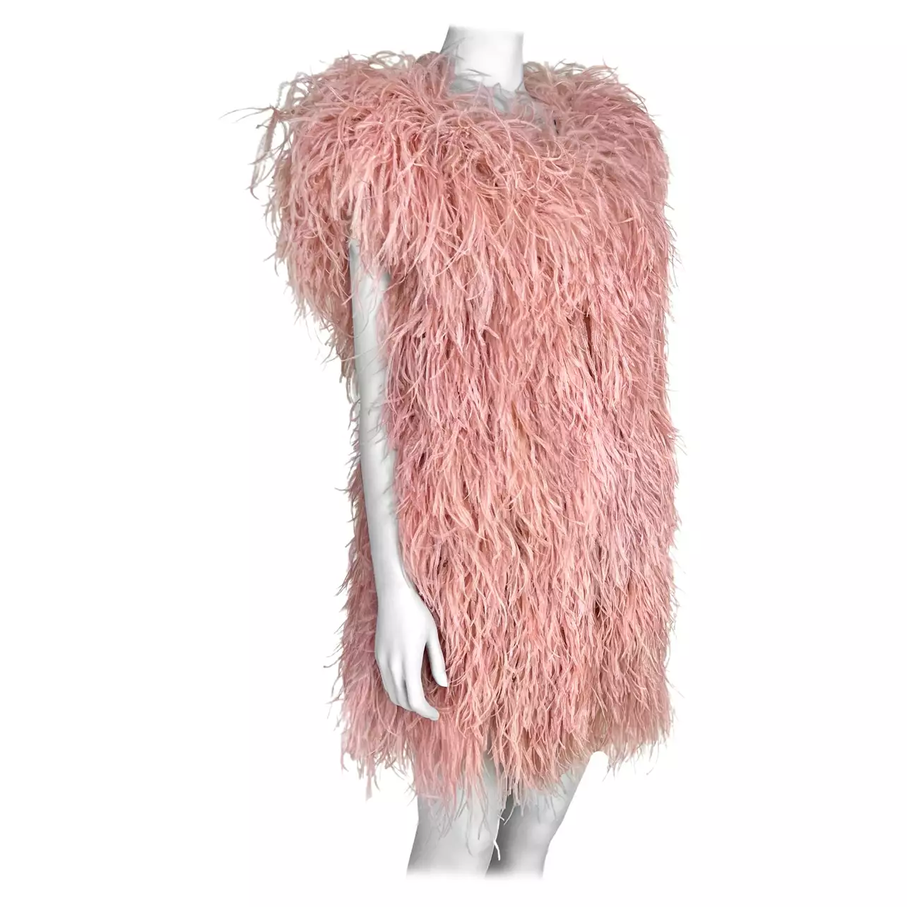 open lace back dress Ostrich Feather Sequin Mesh Long Robe Dress with Nightgown Pink Ivory-Next Day Shipping S (US0-2) / Ivory