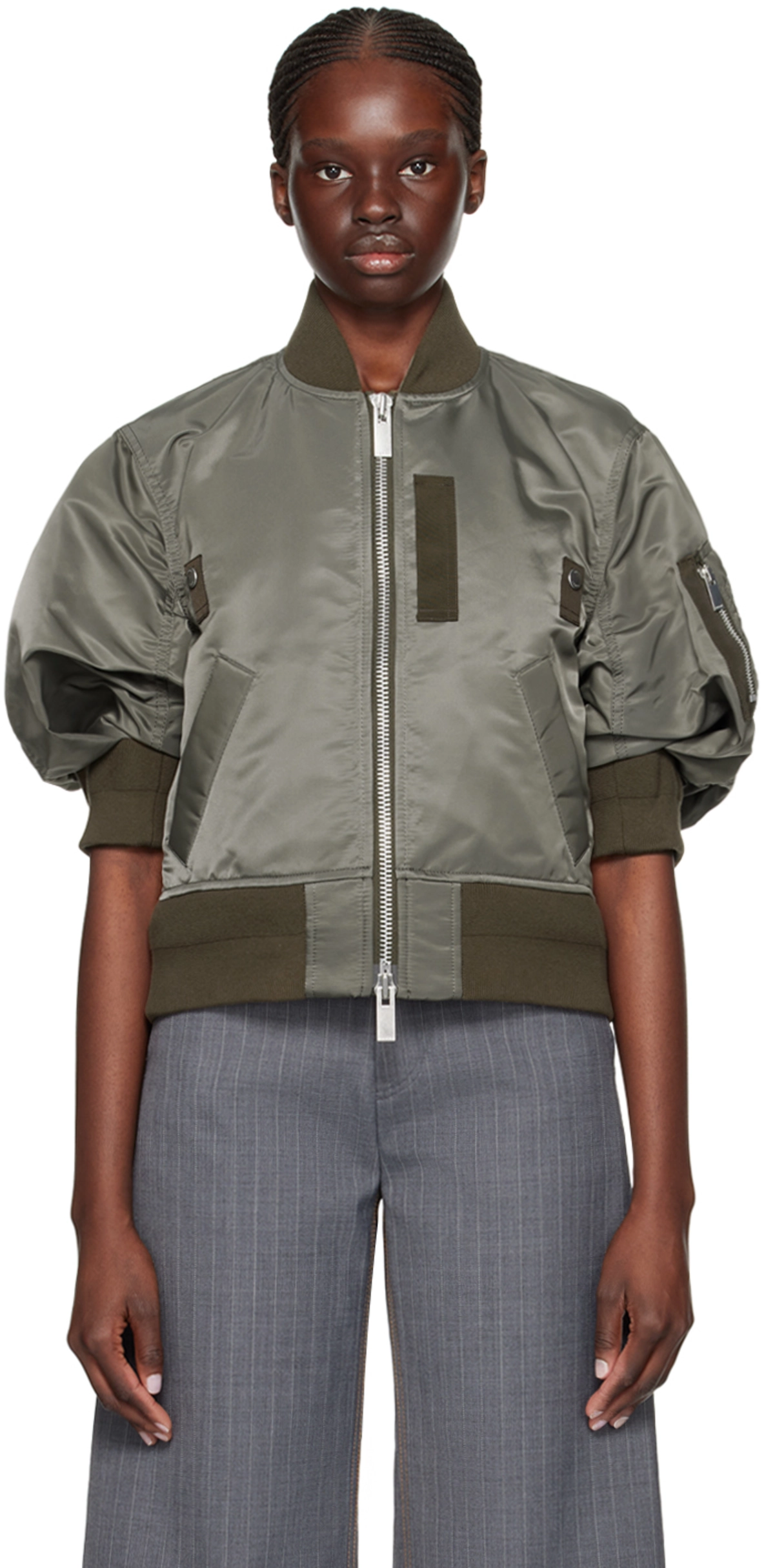 Rodeo – sacai - Taupe Puff Sleeve Bomber Jacket