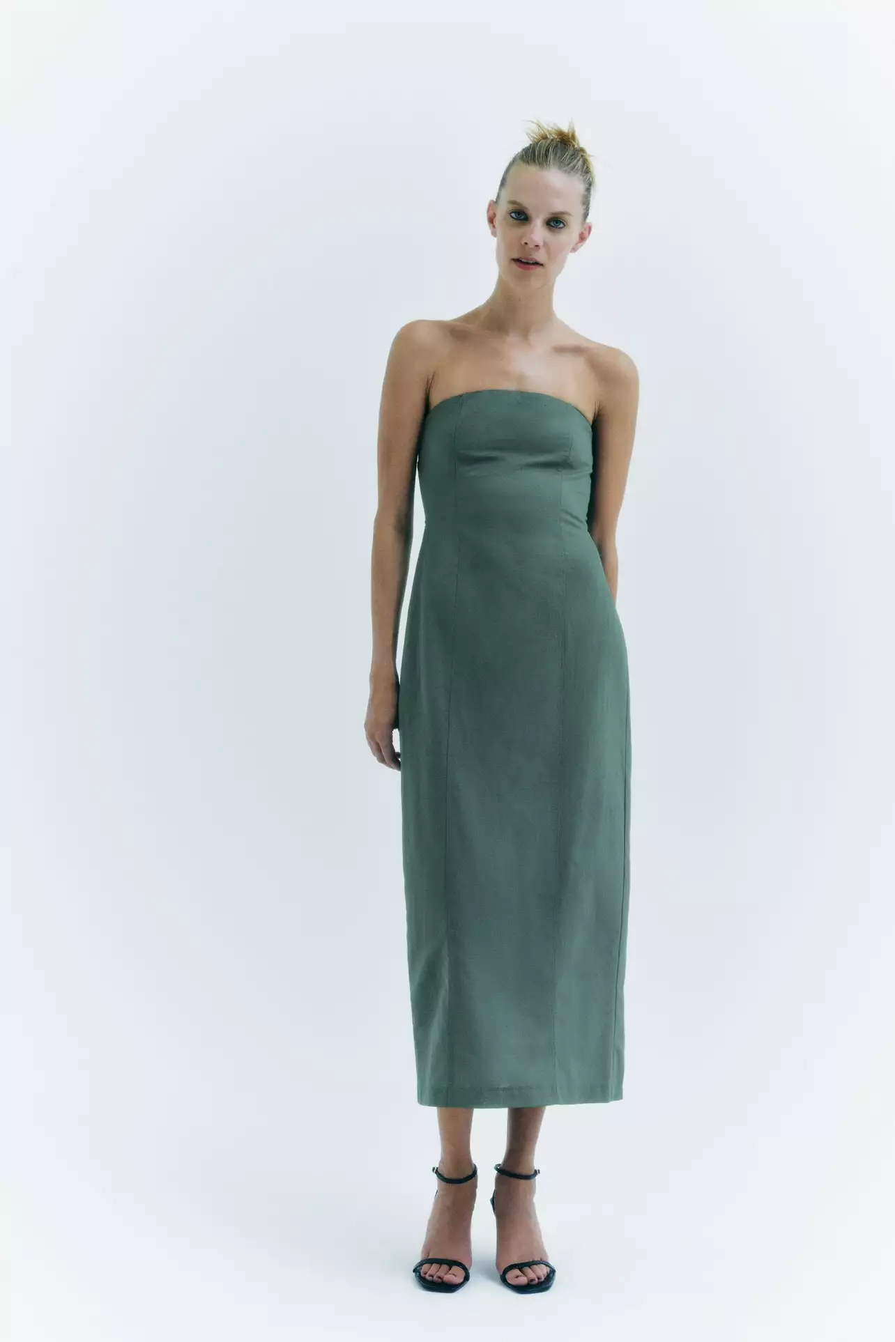 green linen strapless dress Soleil