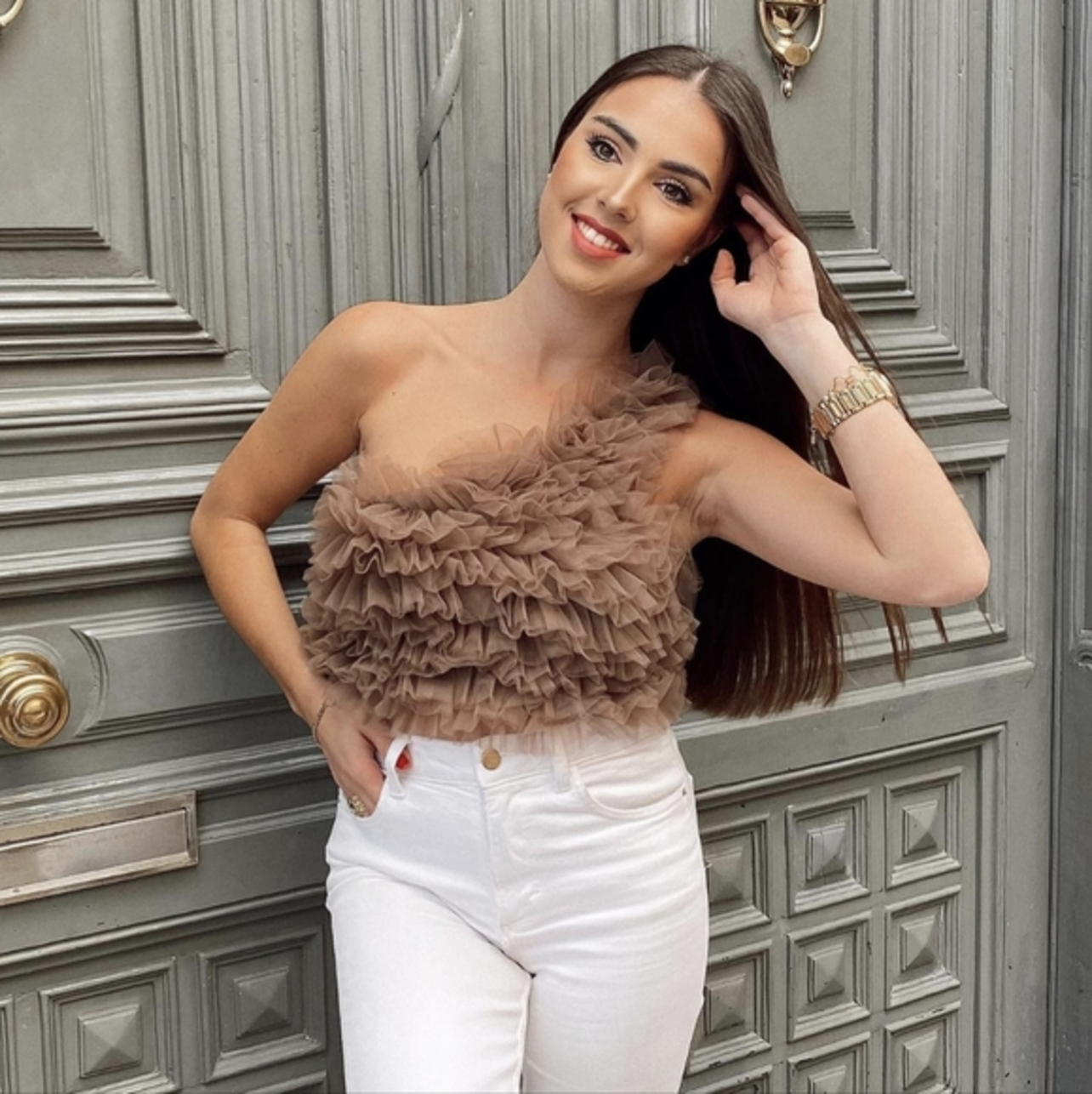 Rodeo – ZARA - ZARA ASYMMETRIC TULLE TOP TAUPE