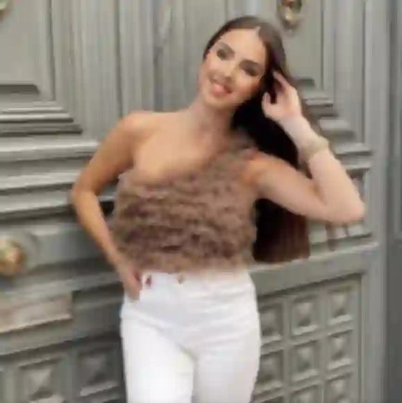 Rodeo – ZARA - ZARA ASYMMETRIC TULLE TOP TAUPE