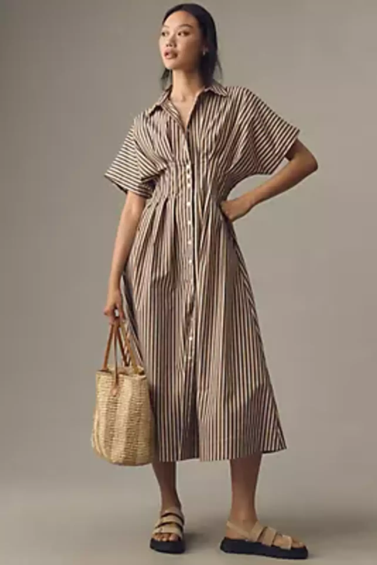 The Tobie Button-Front Pleated Shirt Dress by Exquise