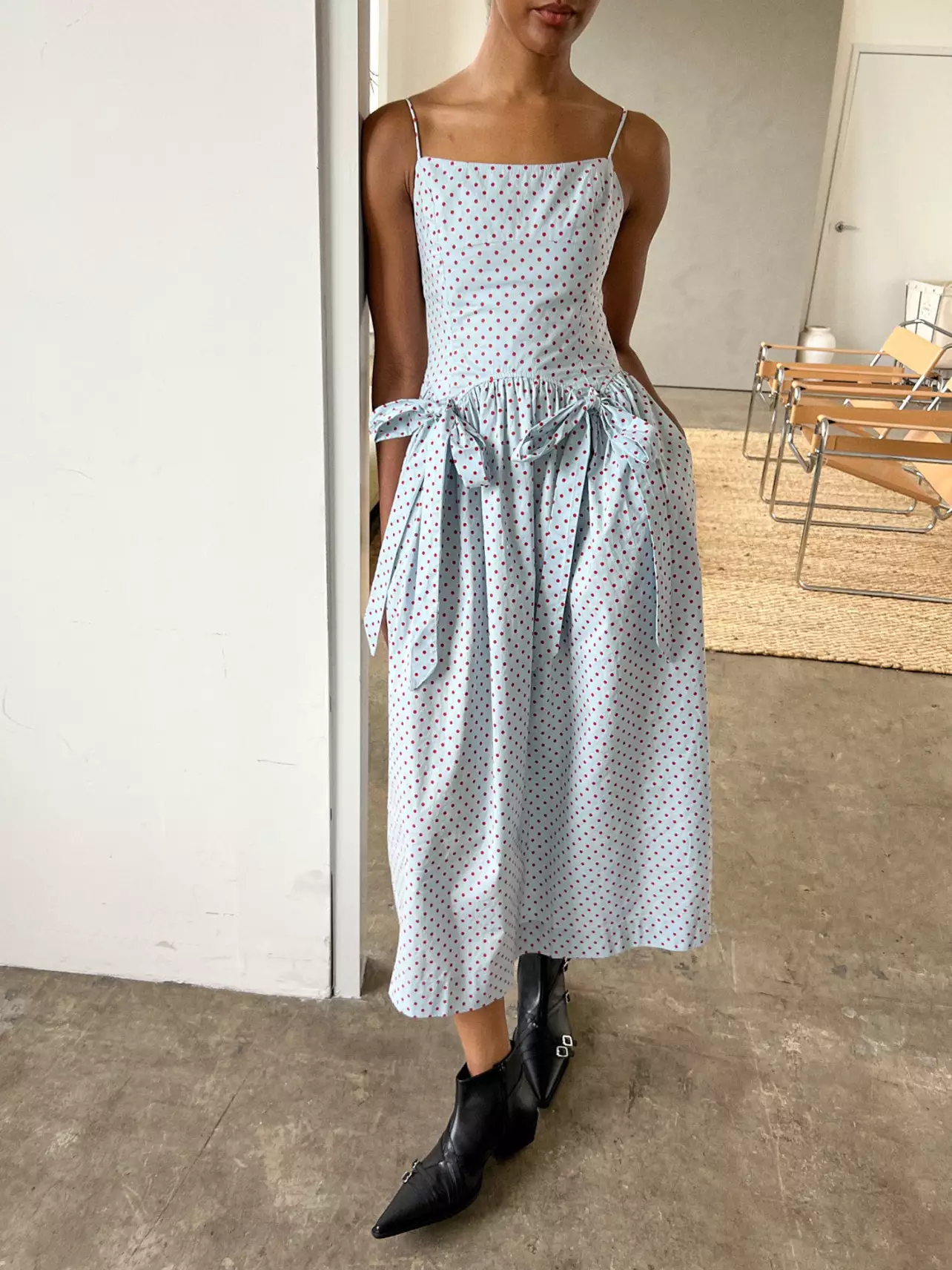 Rodeo Damson Madder - Penelope Midi Dress - Blue & Red Spot Rodeo Damson Madder - Penelope Midi Dress - Blue & Red Spot