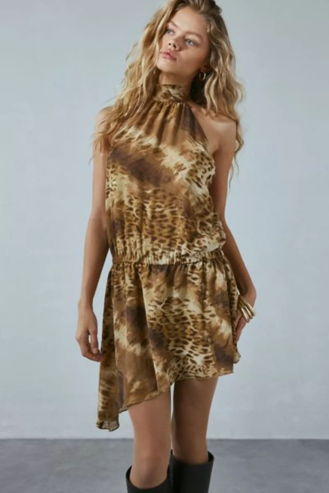 Rodeo  Urban Outfitters - Ecote Delphone Leopard Asymmetric Halter Mini  Dress